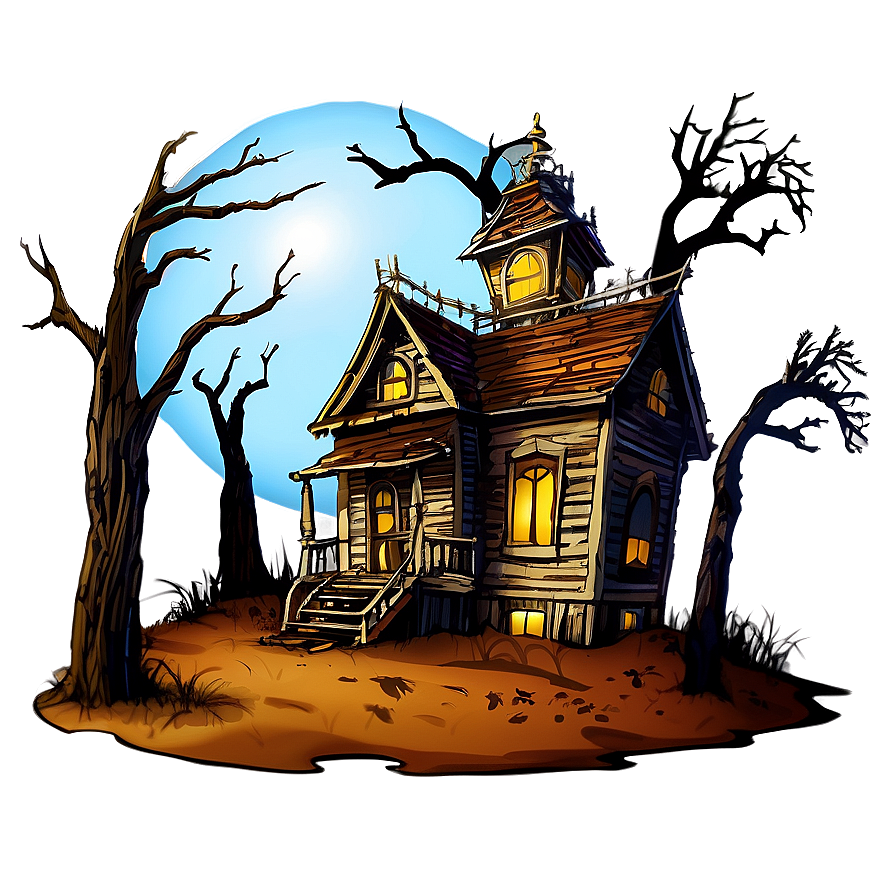 Haunted House With Dead Trees Png Xoc PNG Image