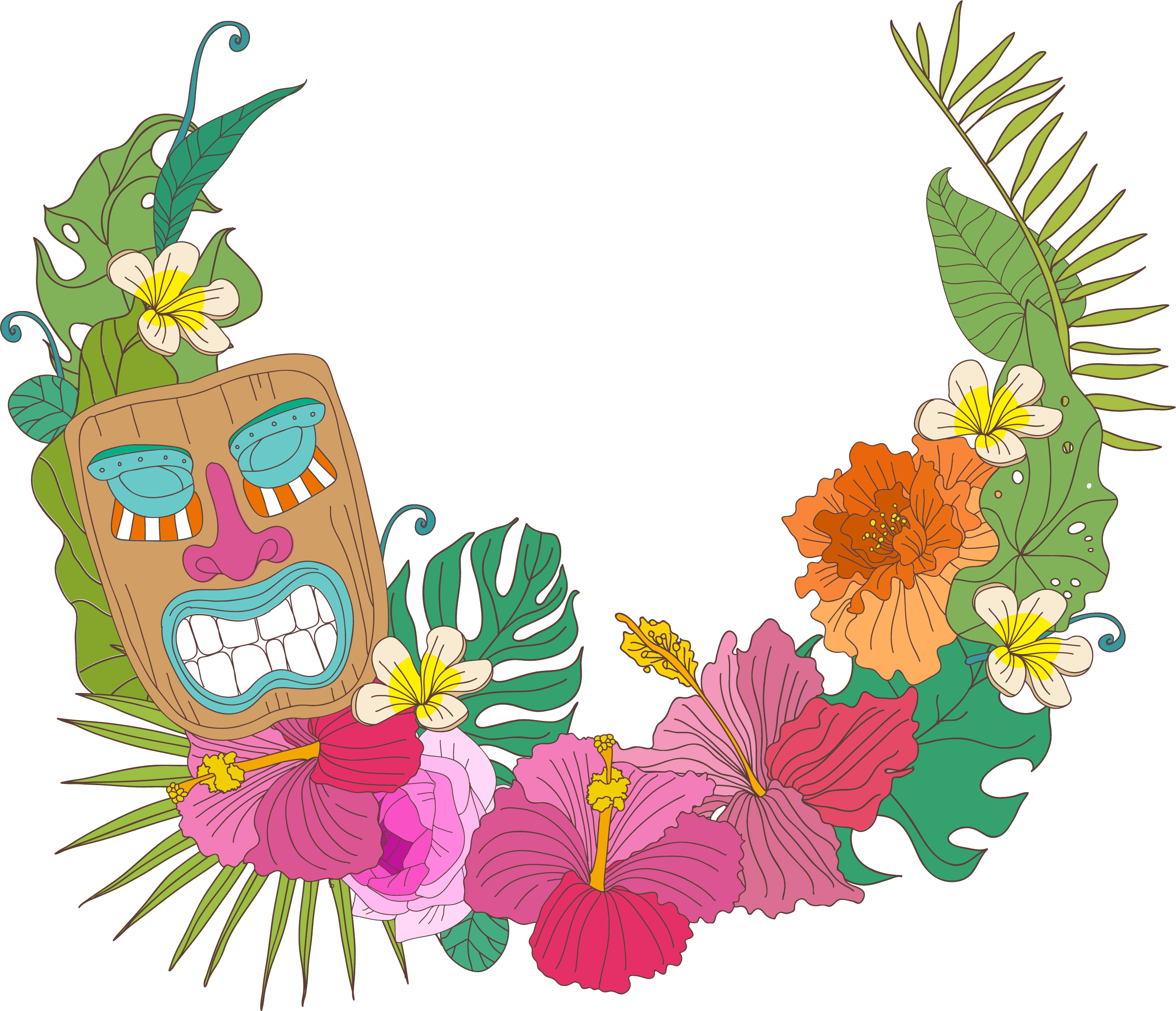 Hawaiian Tikiand Tropical Flowers PNG Image