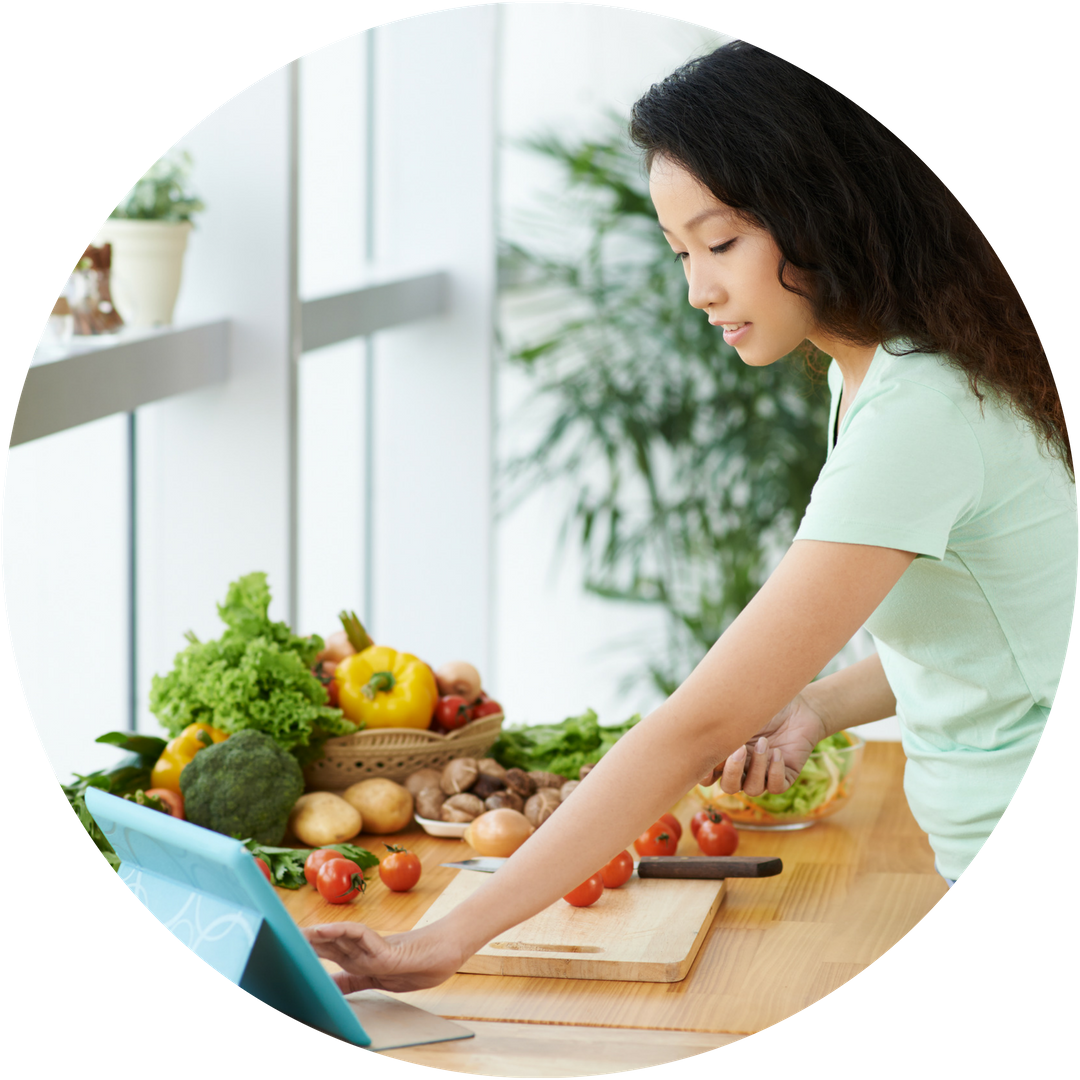 Healthy Meal Preparation Woman Cutting Vegetables PNG Image