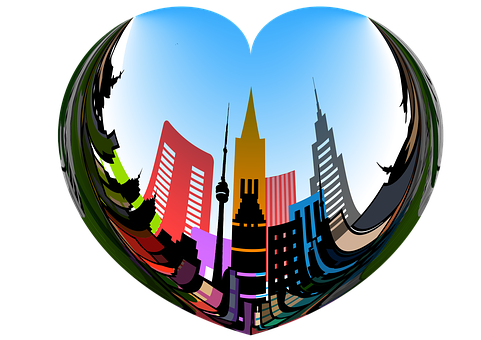 Heart Shaped City Skyline Illustration PNG Image