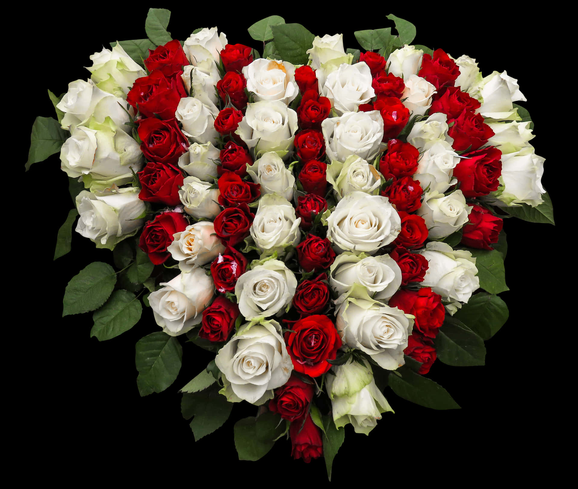 Heart Shaped Red White Rose Bouquet PNG Image