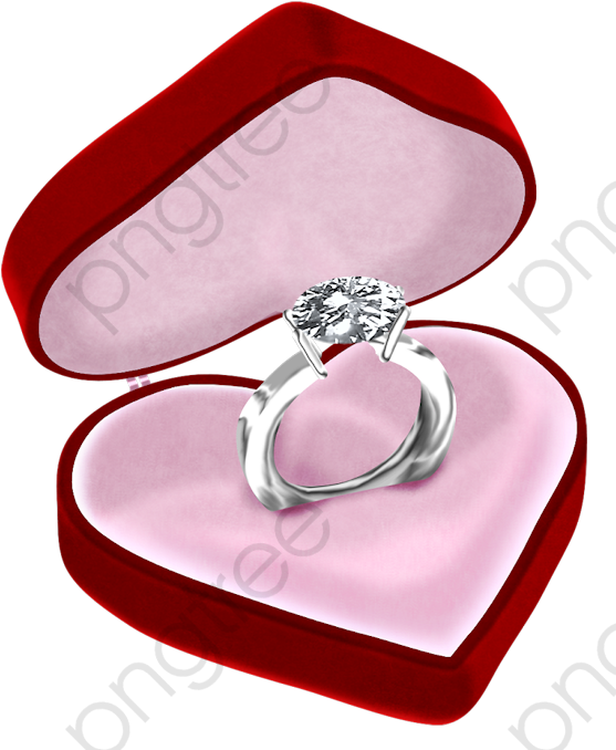 Heart Shaped Ring Box With Diamond Ring Clipart PNG Image