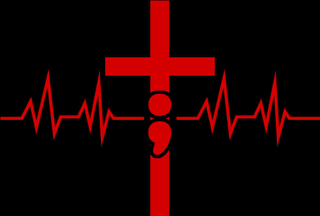 Heartbeat Cross Design PNG Image