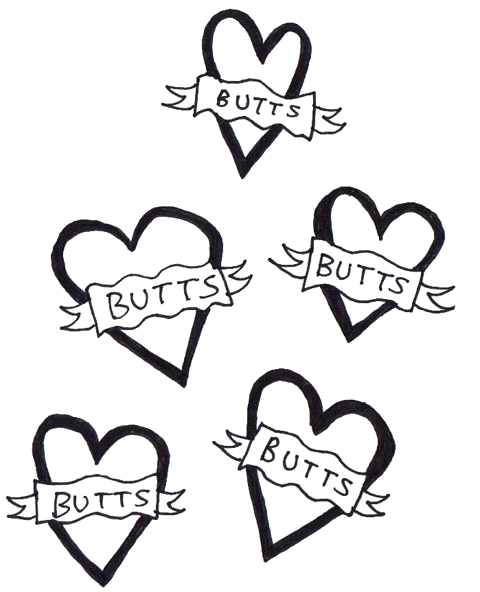 Hearts With Butts Banner Doodle PNG Image