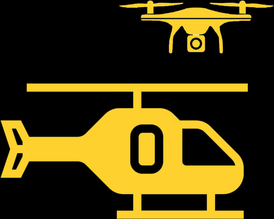 Helicopterand Drone Silhouettes PNG Image