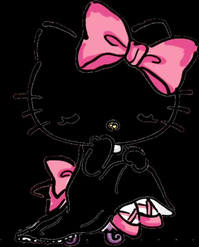 Hello Kitty Black Silhouettewith Pink Bow PNG Image