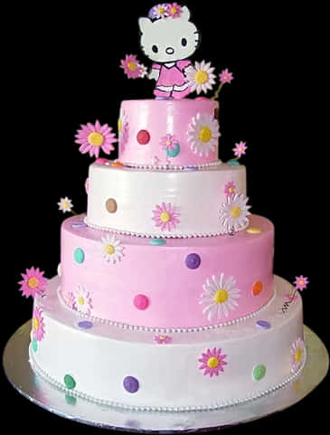 Hello Kitty Floral Birthday Cake PNG Image