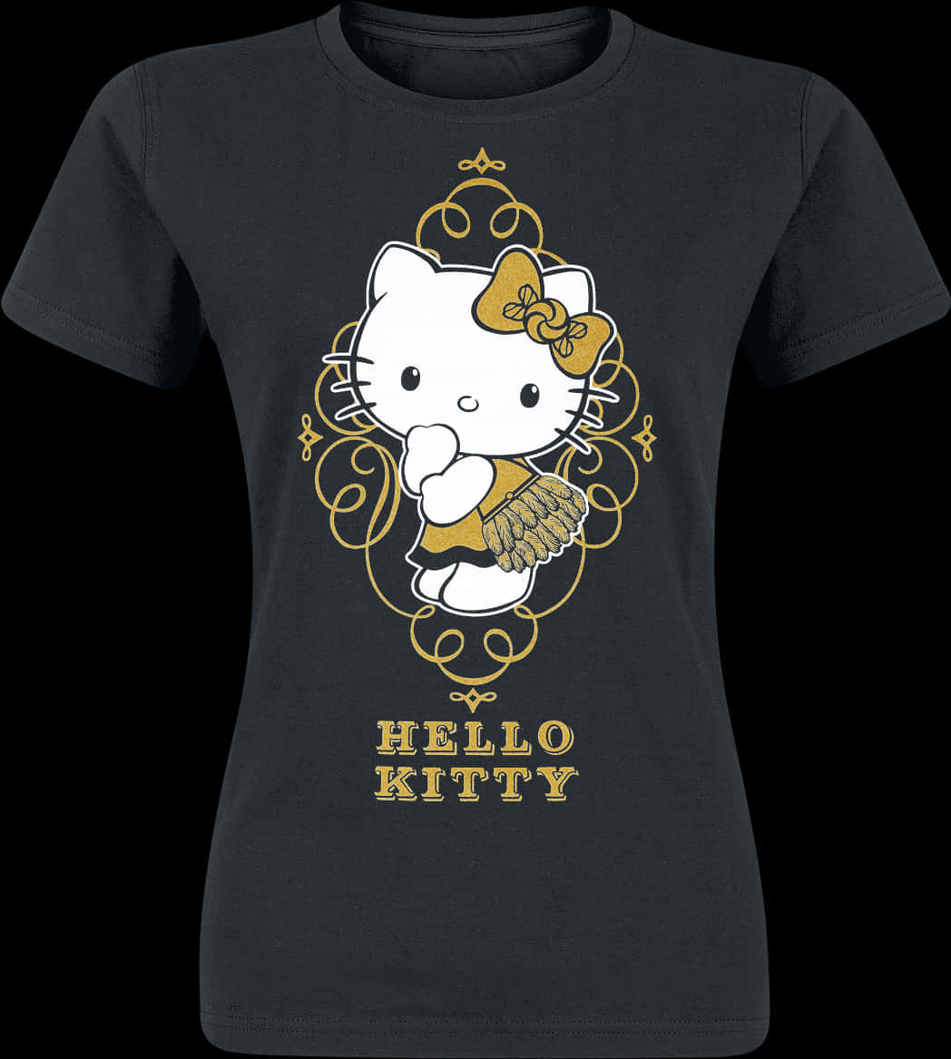 Hello Kitty Golden Ribbon T Shirt Design PNG Image