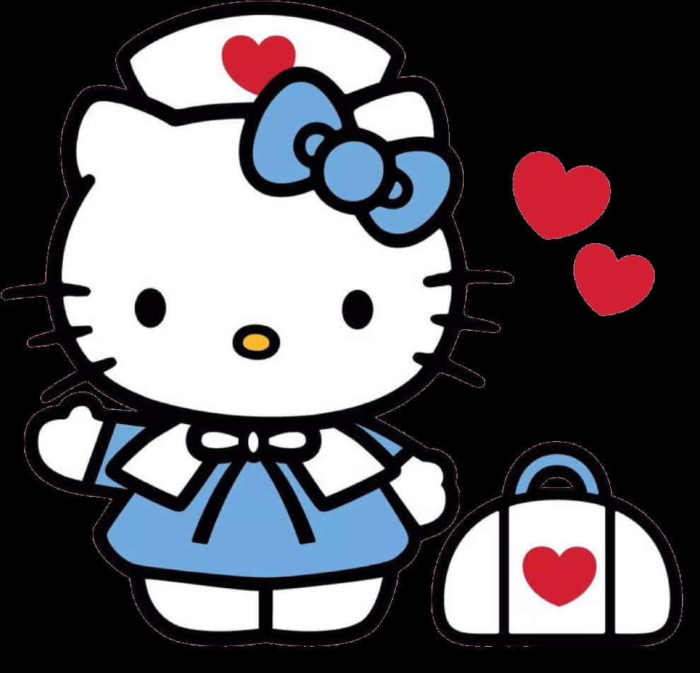 Hello Kitty Nurse With Heartsand Bag PNG Image