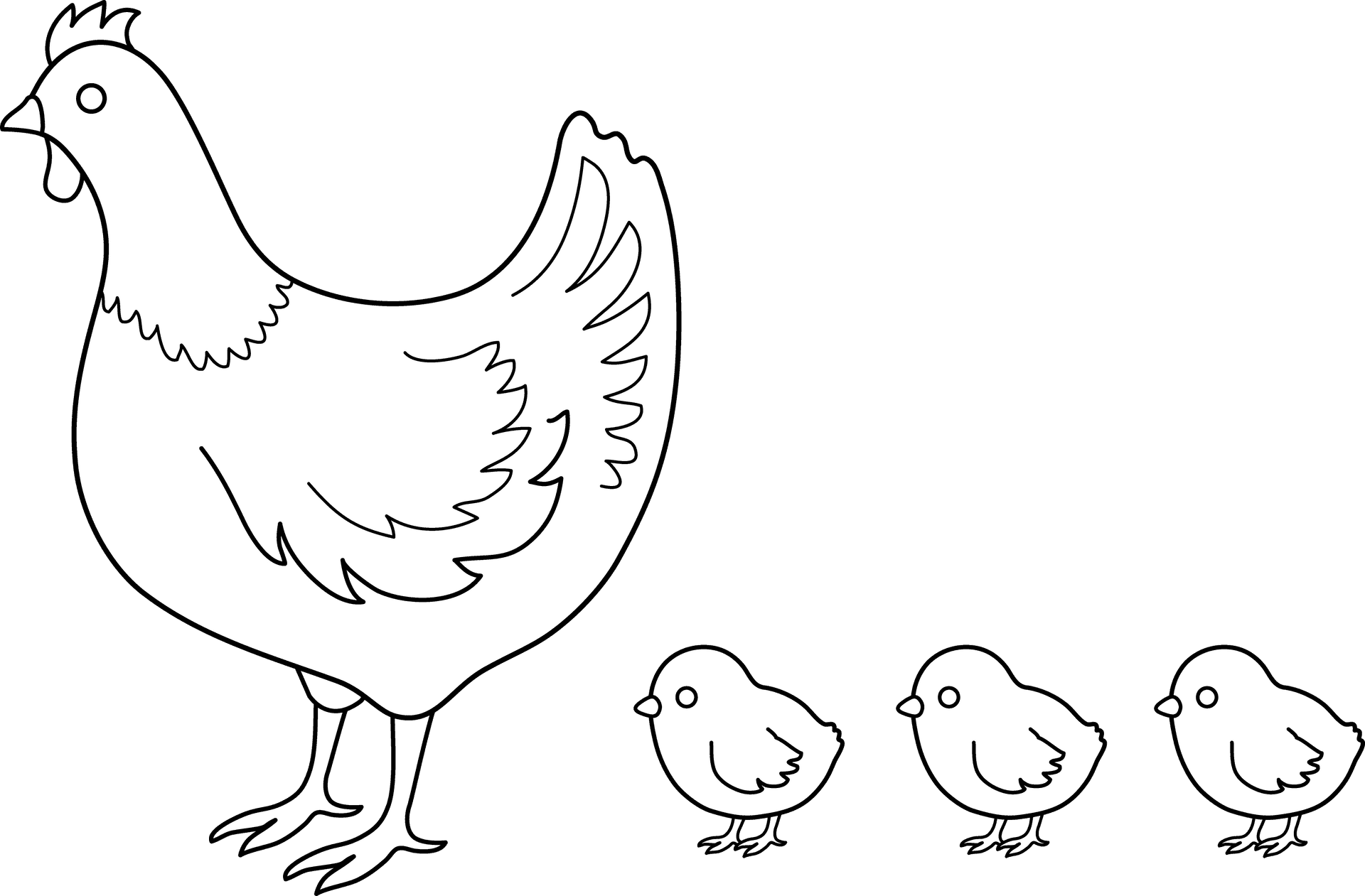 Henand Chicks Coloring Page PNG Image