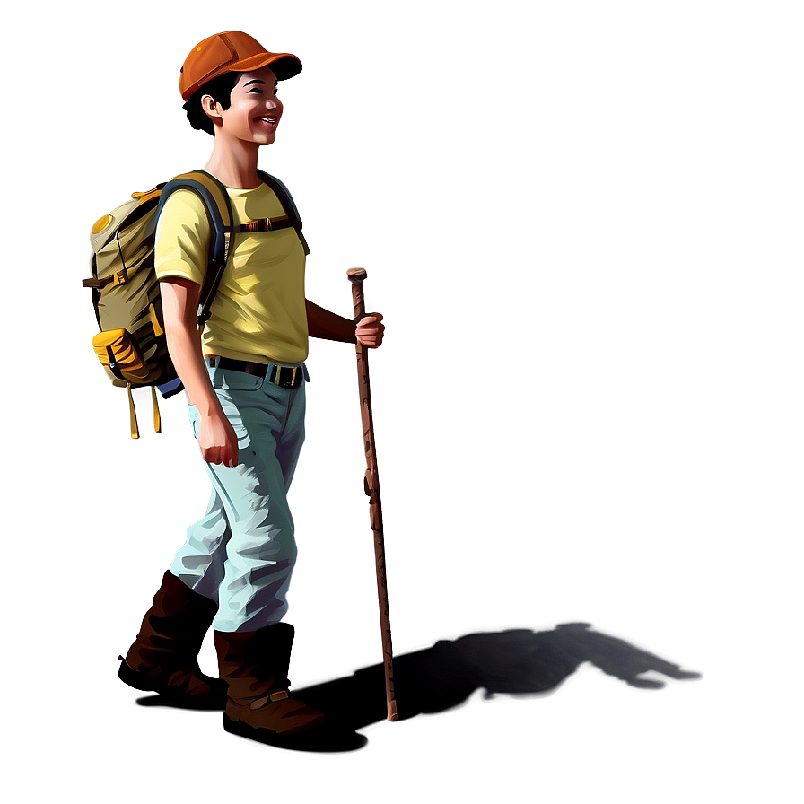 Hiker With Walking Stick Png Ftu PNG Image