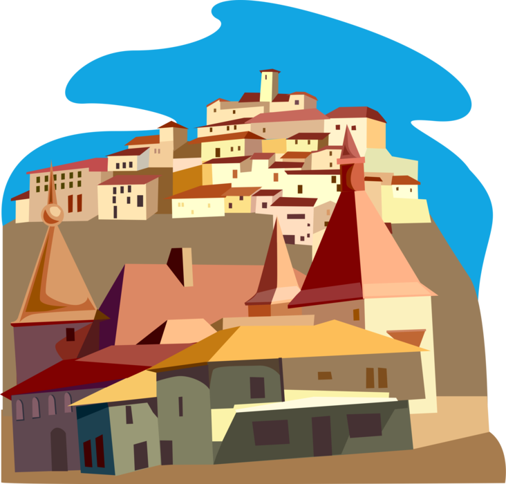 Hilltop_ Village_ Illustration PNG Image