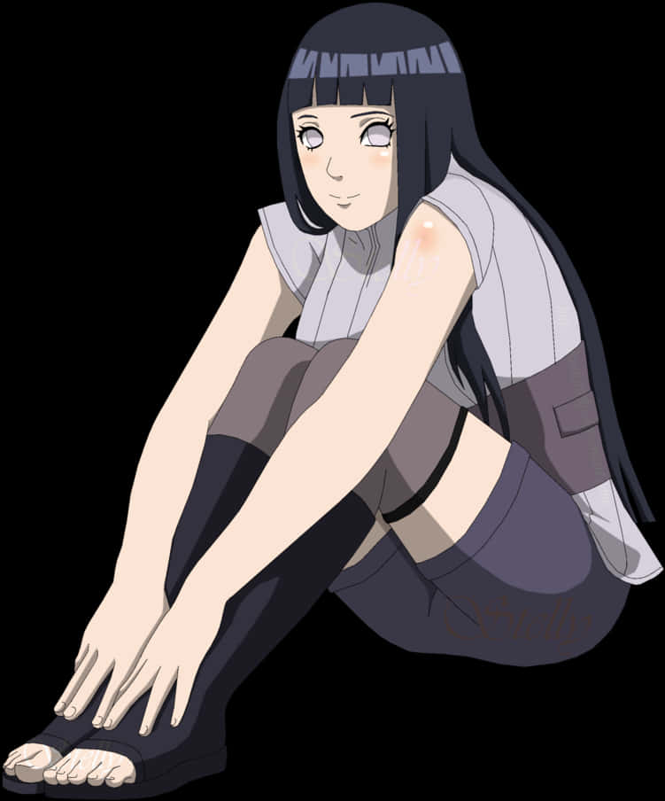 Hinata Hyuga Anime Character Sitting PNG Image