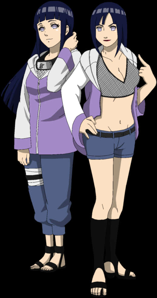 Hinata Hyuga Two Outfits PNG Image