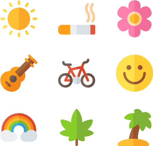 Hippie Culture Icons Set PNG Image