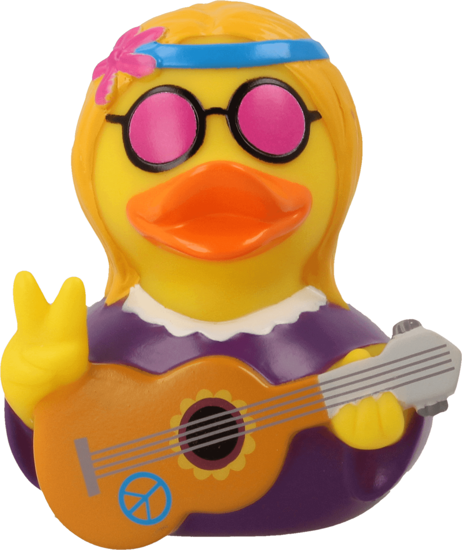 Hippie Style Rubber Duck With Guitar.png PNG Image