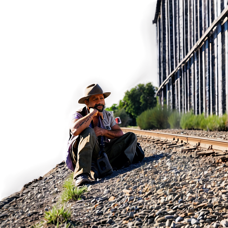 Hobo By The Railroad Tracks Png 90 PNG Image