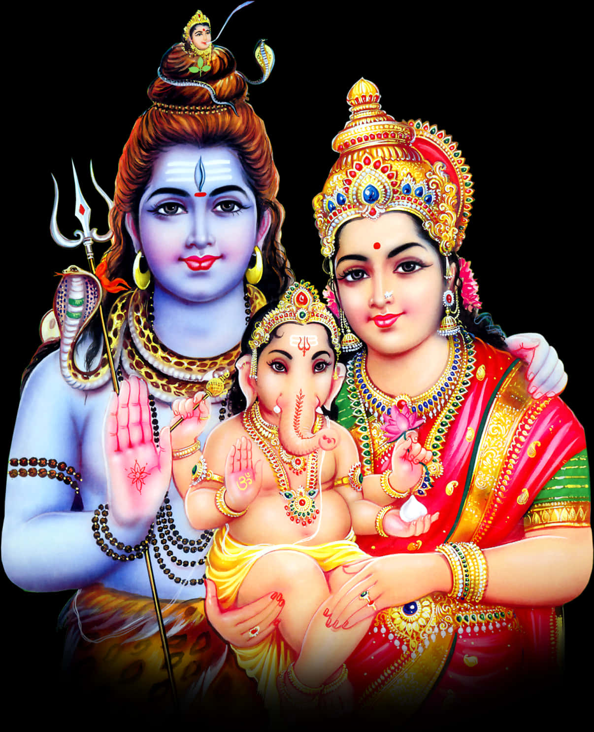 Holy_ Triad_ Shiva_ Parvati_ Ganesha_ Artwork PNG Image