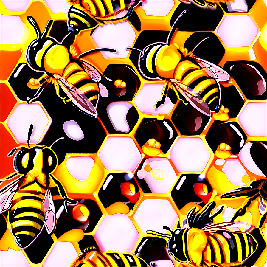 Honeycomb Pattern With Bees Png 06262024 PNG Image