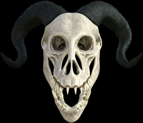 Horned Demon Skull Illustration PNG Image