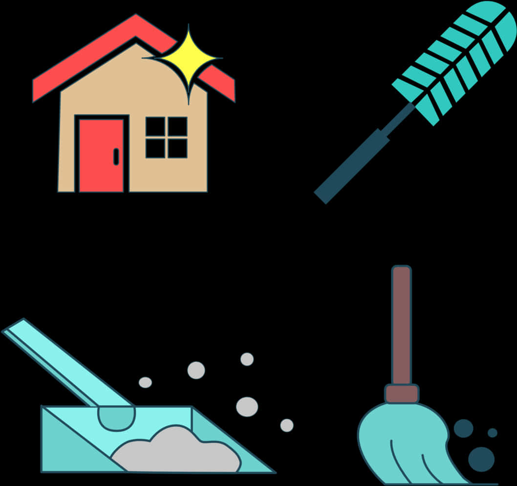 House Cleaning Tools Vector PNG Image