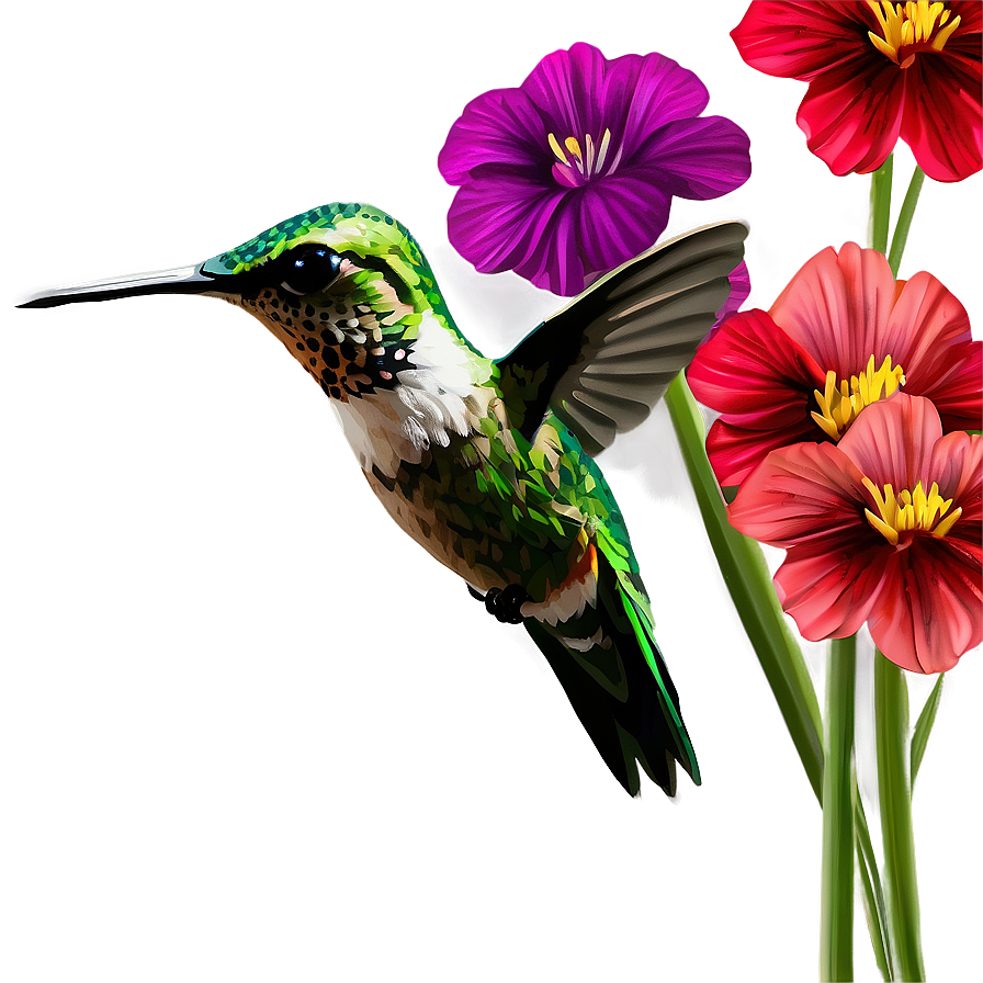 Hummingbird With Flowers Png Urk83 PNG Image