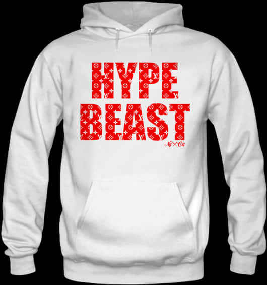 Hype Beast Red Print White Hoodie PNG Image