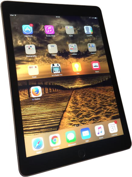 I Pad Pro Displaying Apps Sunset Background PNG Image