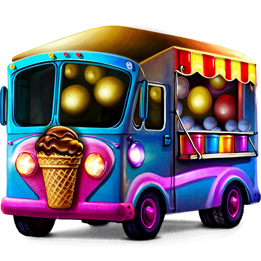 Ice Cream Truck With Bright Lights Png Uqr PNG Image