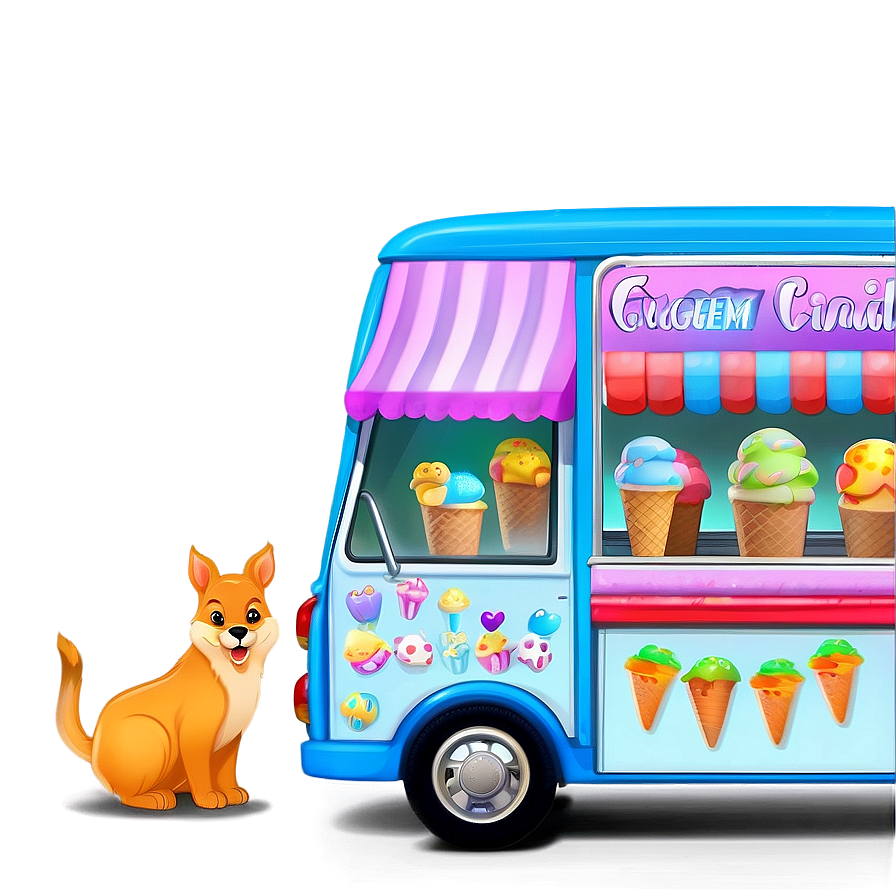 Ice Cream Truck With Cute Animals Png Hfd PNG Image