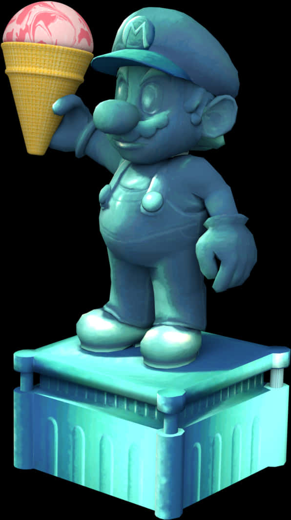 Ice Sculpture Mariowith Ice Cream PNG Image