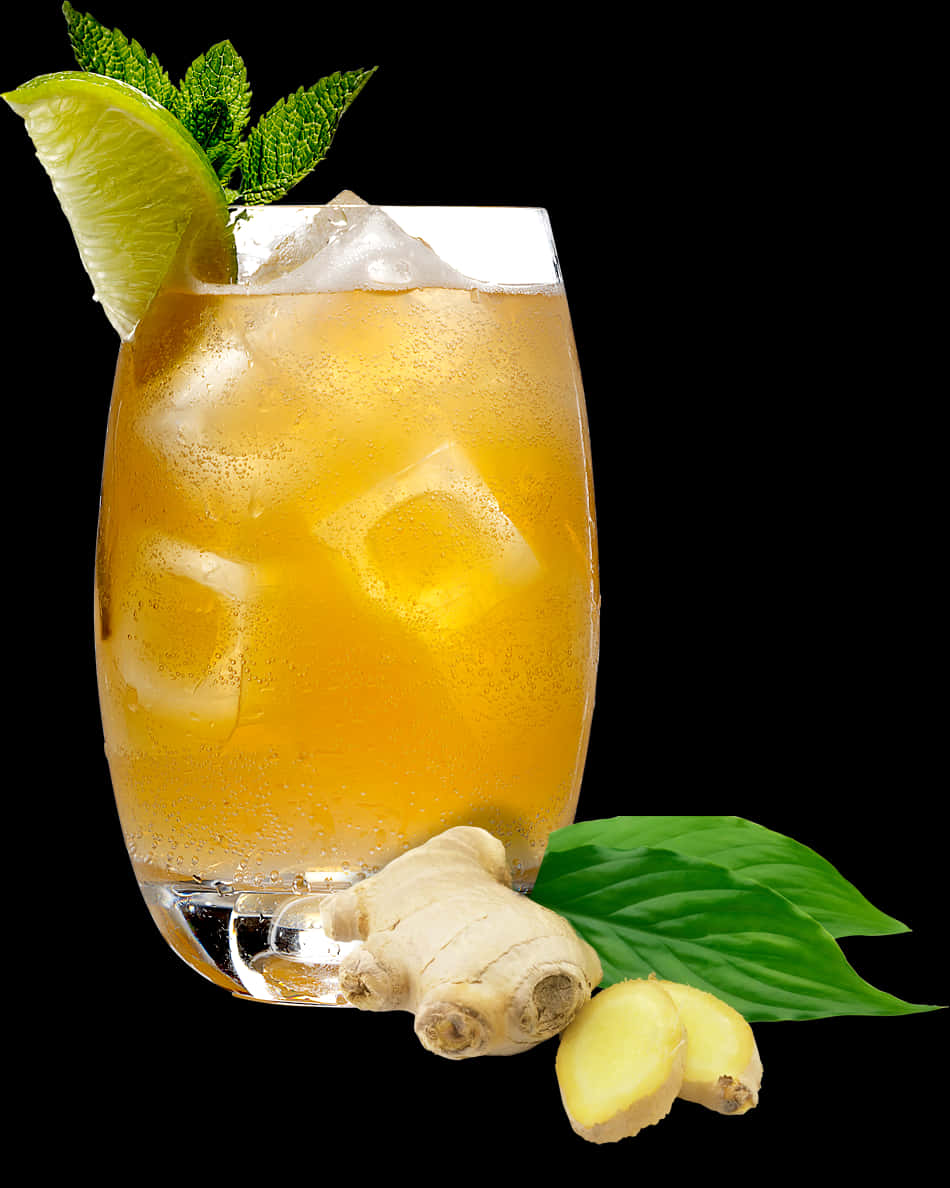 Iced Ginger Drinkwith Limeand Mint.jpg PNG Image