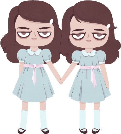 Identical Cartoon Twins_ Holding Hands PNG Image