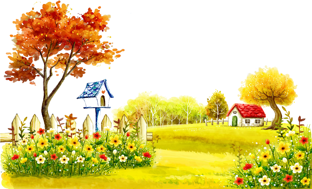 Idyllic Autumn Village Scene PNG Image