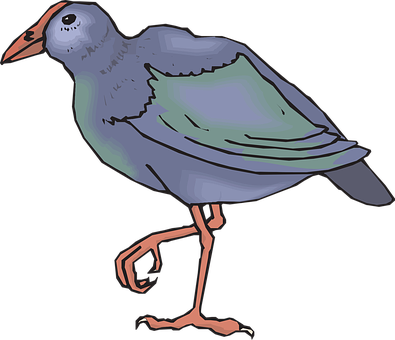 Illustrated Blue Bird Walking PNG Image