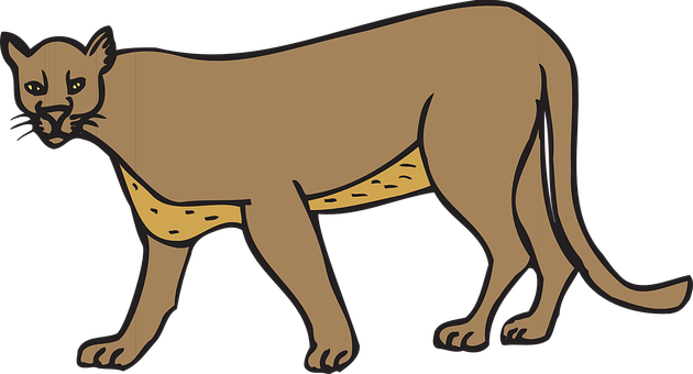 Illustrated Cougar Walking Side View PNG Image