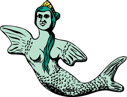 Illustrated Mermaidwith Crown PNG Image