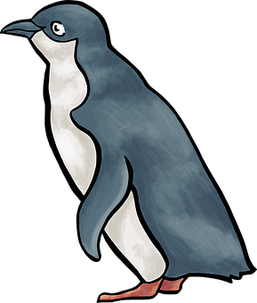 Illustrated Penguin Standing Side View PNG Image