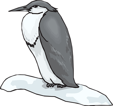 Illustrated Penguin Standingon Ice PNG Image