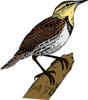 Illustrated Perching Bird PNG Image