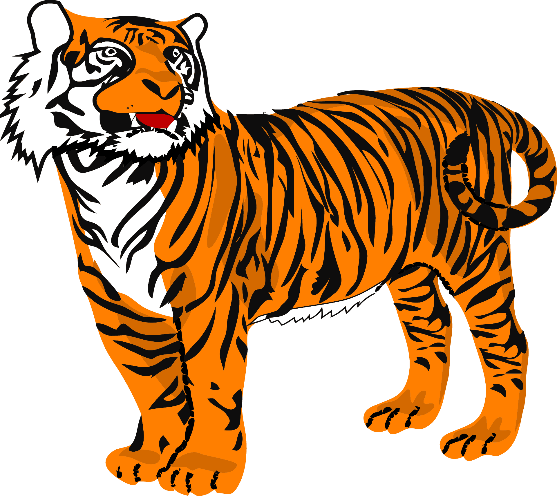 Illustrated Tiger Standing PNG Image