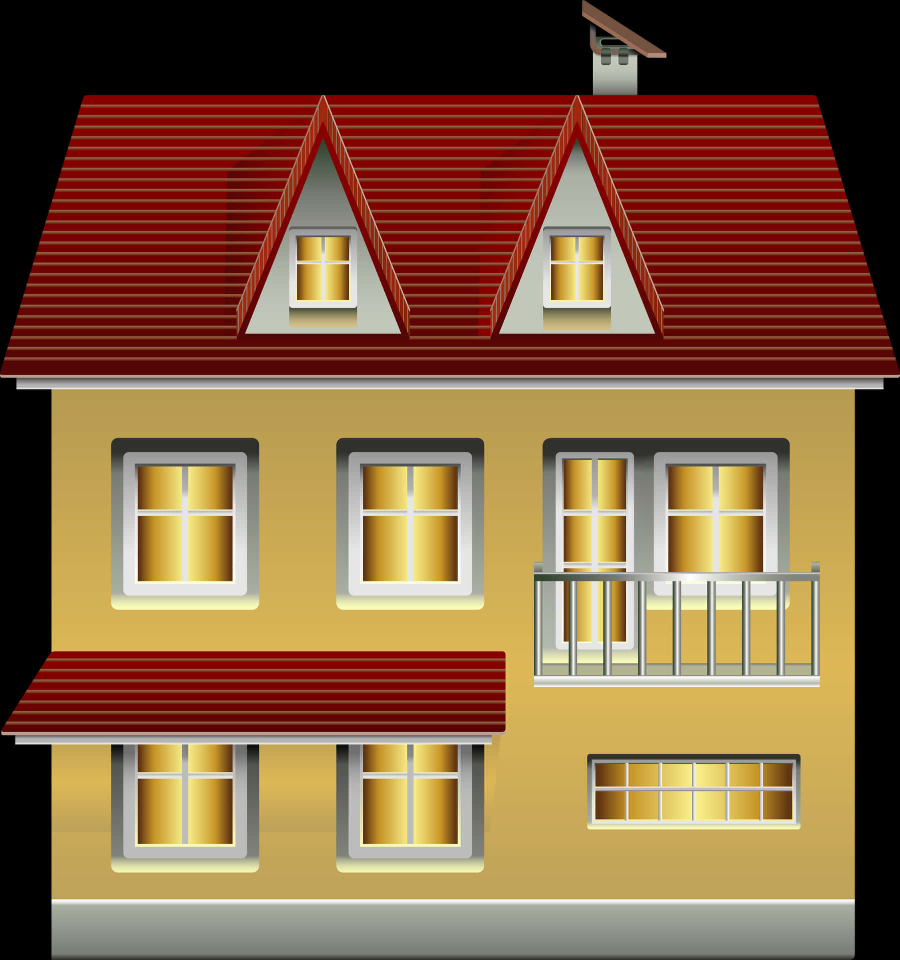 Illustrated Two Story House PNG Image