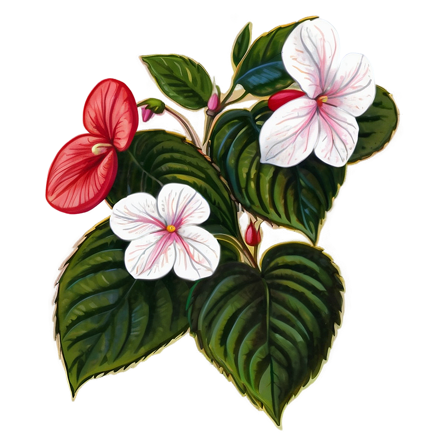 Impatiens Flower Sketch Png Qta72 PNG Image