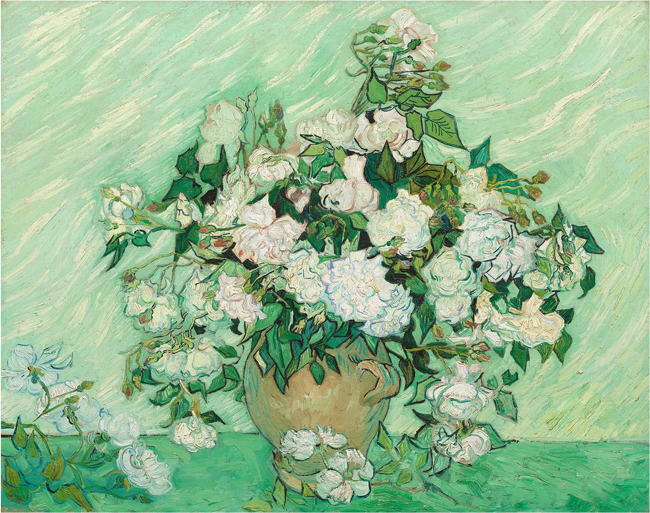 Impressionist White Rosesin Vase PNG Image