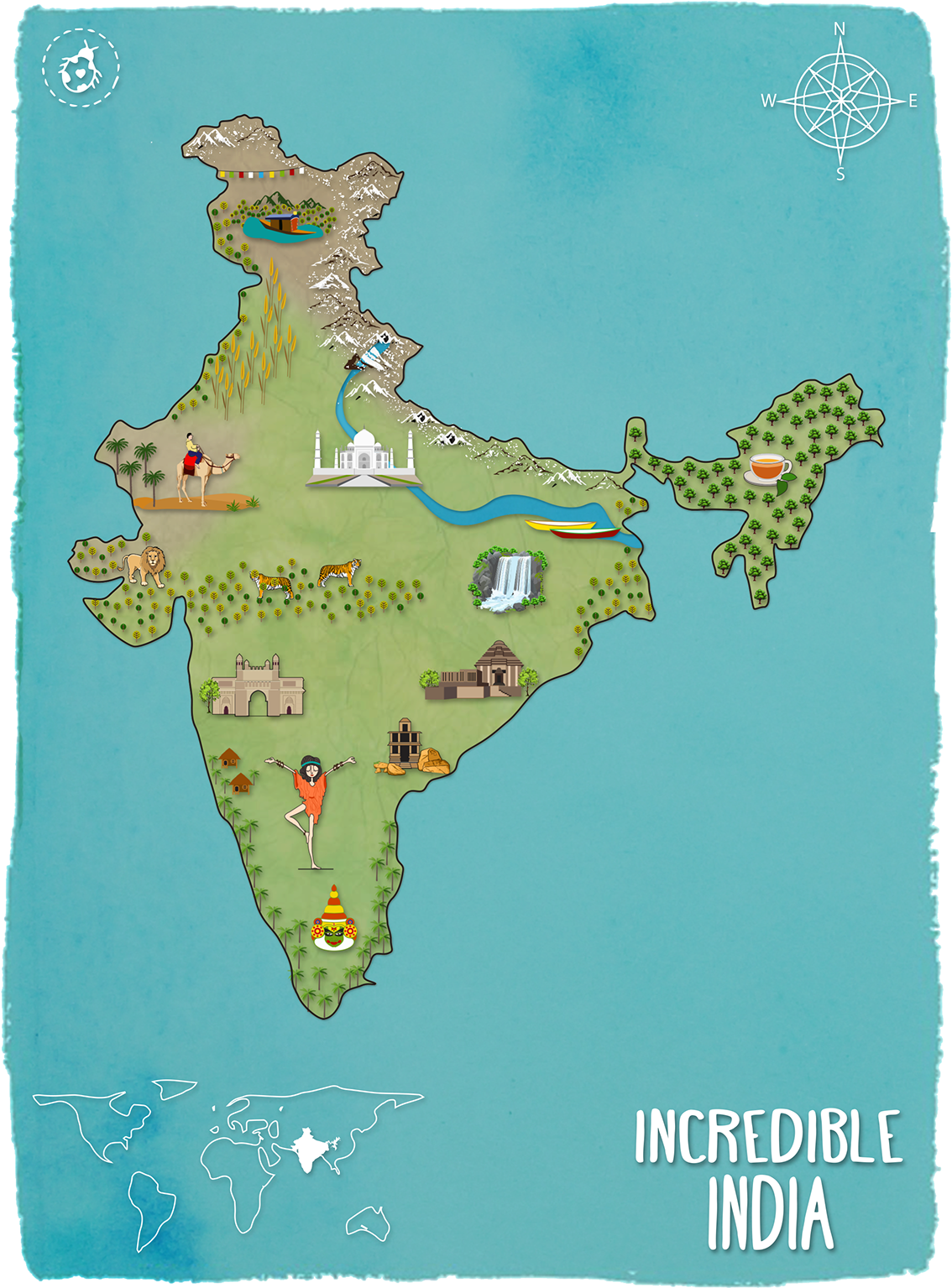 Incredible India Illustrated Map PNG Image