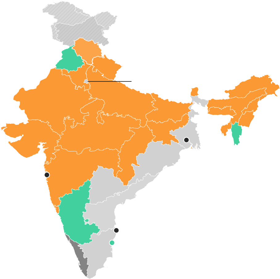 India Political Map Color Coded Regions PNG Image