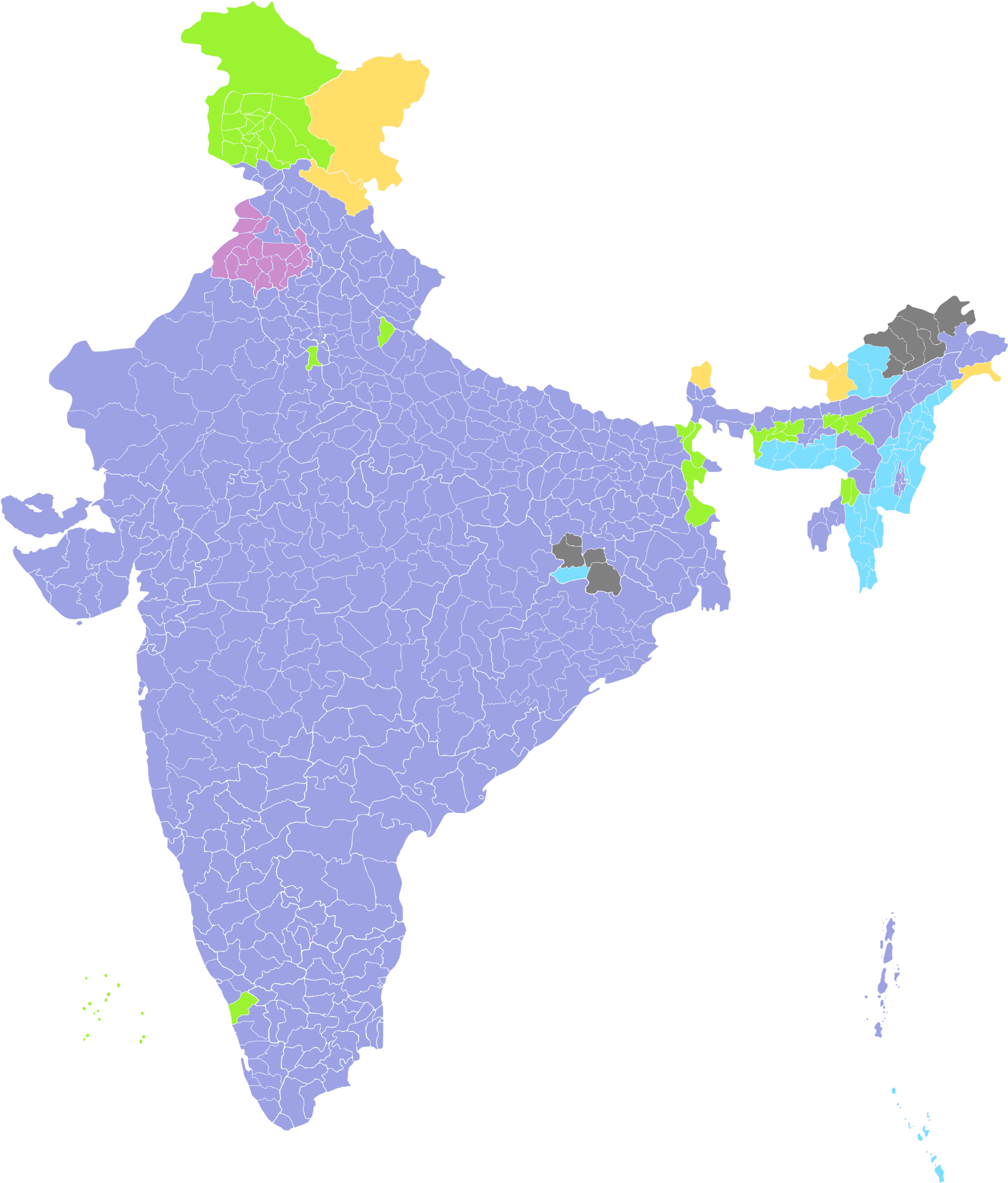 India Political Map Color Coded Regions PNG Image