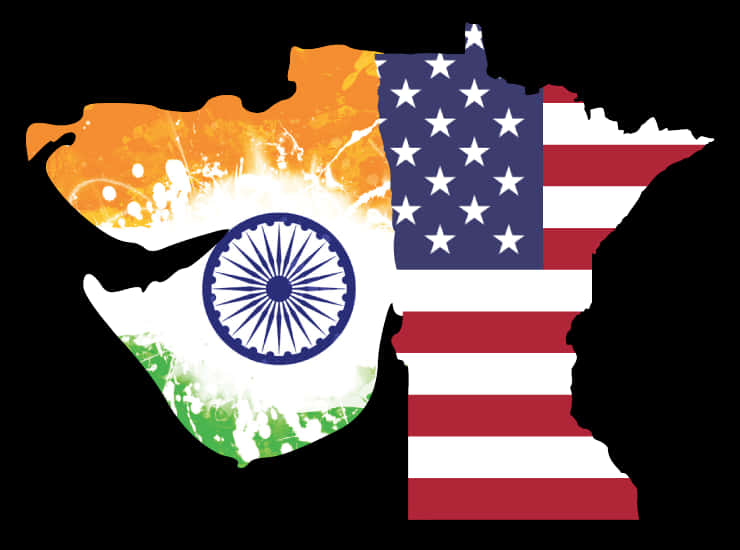 India U S A Flag Fusion Map PNG Image