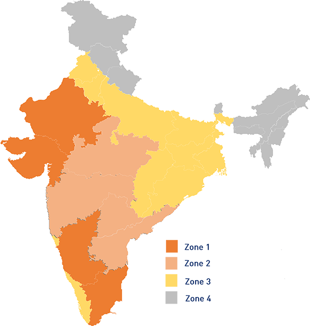 India_ Zonal_ Map_ Color_ Coded PNG Image