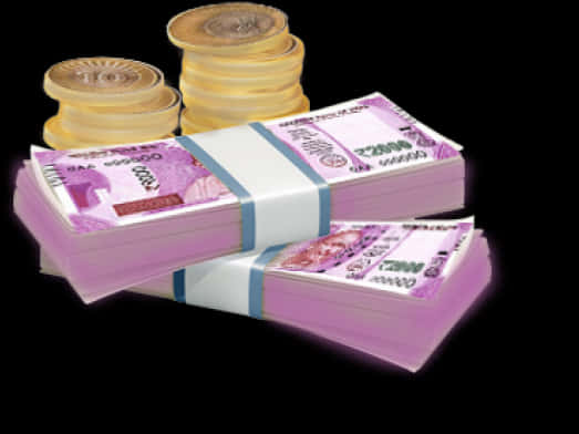 Indian Currency Bundlesand Coins PNG Image